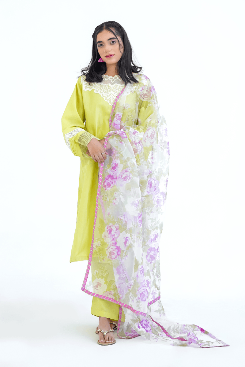 Doria Cotton Greenish Beige-3PC (Shirt, Trouser, & Dupatta)
