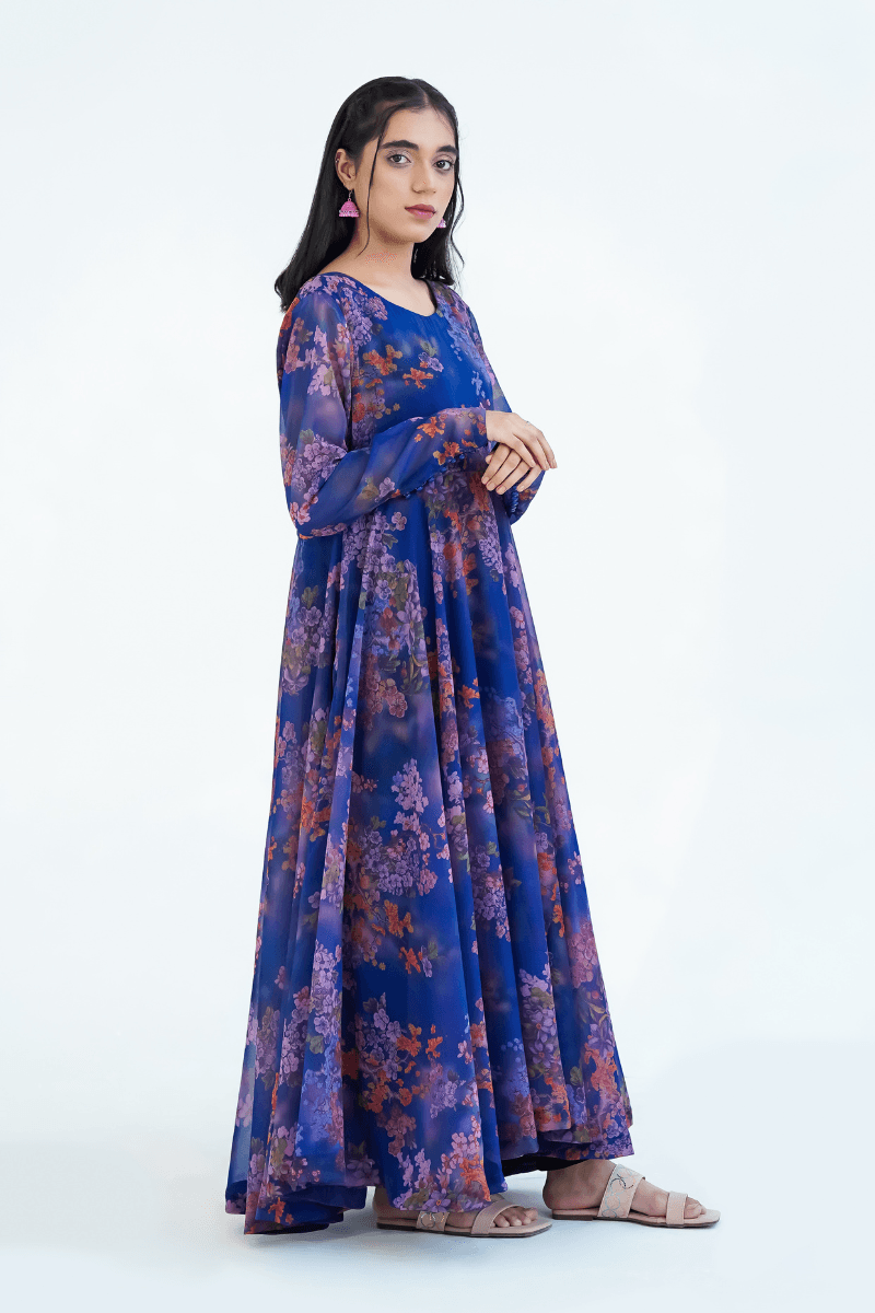 Luxury Printed Royal Blue-1PC (Frock)