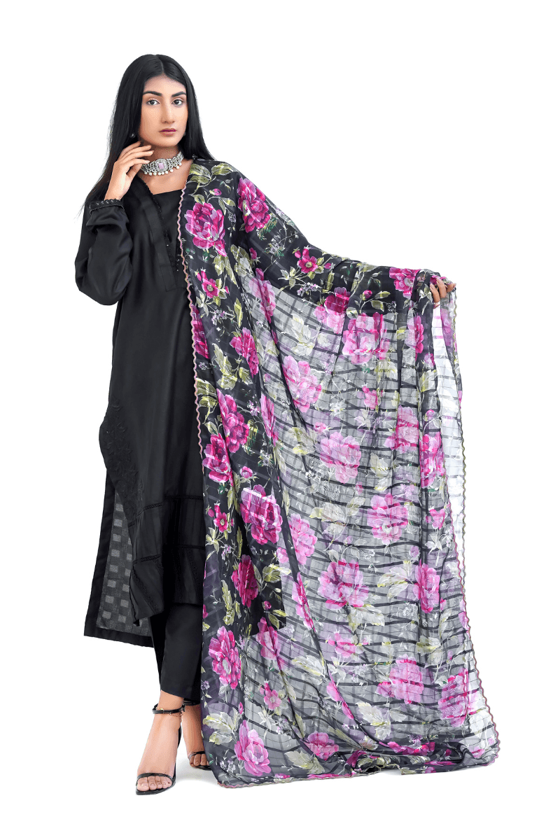 Midnight Self-Printed Cotton Embroidered-3PC (Shirt, Trouser, & Dupatta)