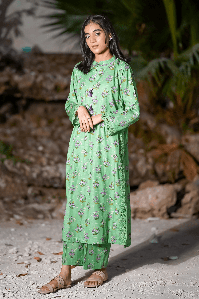 Seafoam Green Printed Khaddar-2PC (Shirt & Trouser)