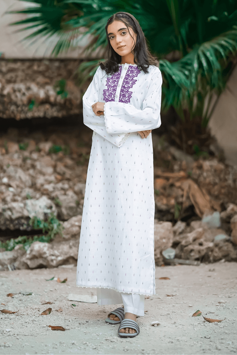 Elegant White Jacquard-2PC (Shirt & Trouser)